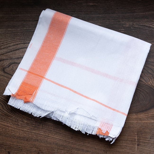 【約74cm×約156cm】インドの手紡ぎ布　カディコットンのガムチャ 7 - 1：オレンジ