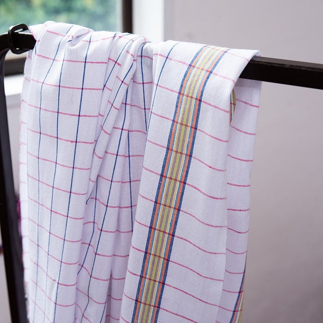 ガムチャと呼ばれるインドの万能布【約170cm×約85cm】 7 - タオルのように使用しても◎