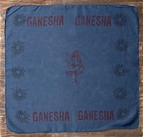 インドの木版染めハンカチ - ガネーシャネイビーの商品写真