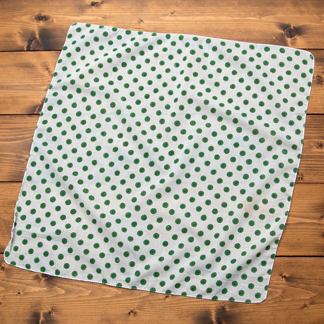 インドの木版染めハンカチ - ドットグリーンの写真布,ハンカチ,ギフト,ウッドブロック