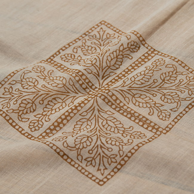 インドの木版染めハンカチ - 伝統柄ベージュ 2 - 温かみがあって素敵なプリントです＾＾