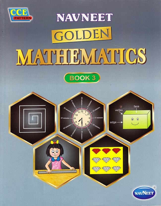 インドの算数の教科書 - Navneet Golden Mathematics Book3(3年生用)の写真1枚目です。表紙の写真ですインドの算数の教科書,教科書,英語学校　教科書,英語 算数 教科書