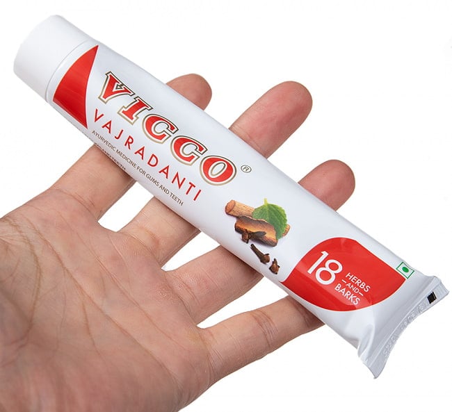 VICCO - ヴィッコ - アーユルヴェーダ歯磨き粉[100g] 2 - サイズ比較のために手に持ってみました