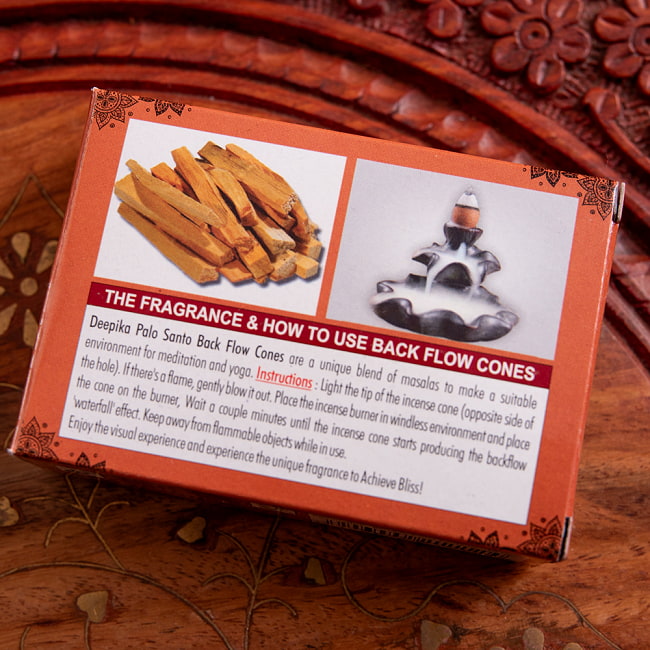 Deepika backflow 流川香 倒流香 コーン香 PALO SANTO 2 - パッケージ裏面の写真です。