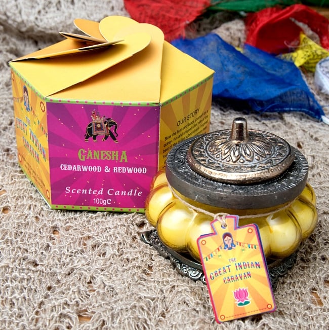 フレグランスキャンドル・ギフトセット - The Great Indian Caravan  - Ganeshaの写真1枚目です。パッケージ写真です。ガラスの色合いはアソートとなりますので、写真とは異なる場合がございます。ギフト,プレゼント,手土産,フレグランスキャンドル,ろうそく,ろうそく　香り,お香,キャンドル