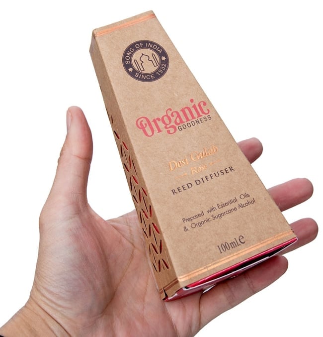 Organic GOODNESS - リードディフューザー -ウード-沈香の香り 9 - パッケージをサイズ比較のために手に持ってみました