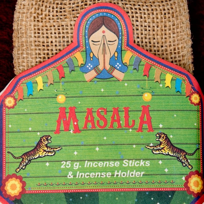 Great Indian Incense - MASALA - ジンジャー＆スパイス 3 - ラベルの部分のアップです。ナマステの女性がインドらしいですね