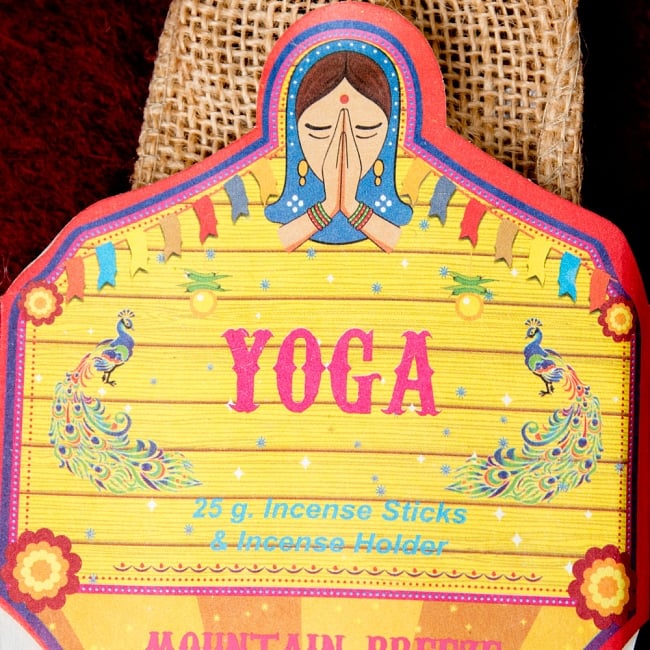 Great Indian Incense - YOGA - マウンテンブリーズ 3 - ラベルの部分のアップです。ナマステの女性がインドらしいですね