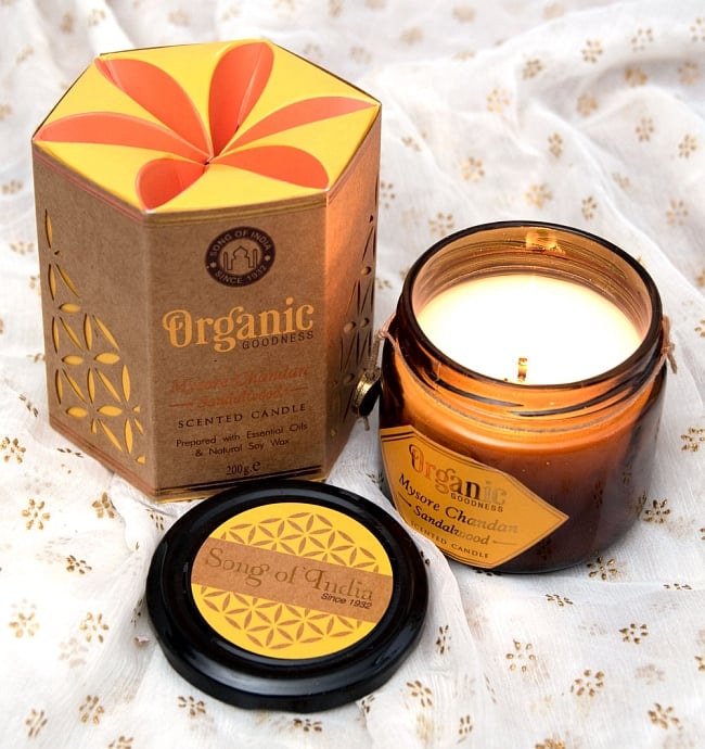 フレグランスキャンドル・ギフトセット - ORGANIC GOODNESS  - マイソール・チャンダン(白檀) サンダルウッドの写真ギフト,プレゼント,手土産,フレグランスキャンドル,ろうそく,ろうそく　香り,お香,キャンドル