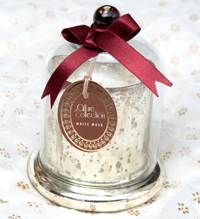 銀色のガラスボウル・キャンドル - ホワイトムスクの写真1枚目です。シンプルなガラスボウルに入った香りつきキャンドルですギフト,プレゼント,手土産,フレグランスキャンドル,ろうそく,ろうそく　香り,お香,キャンドル