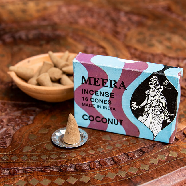 Meera コーン香 Coconut （ココナッツ）の香りの写真1枚目です。味わい深いパッケージのお香です。Meera,Mirabai,インセンス,お香,香,コーン香