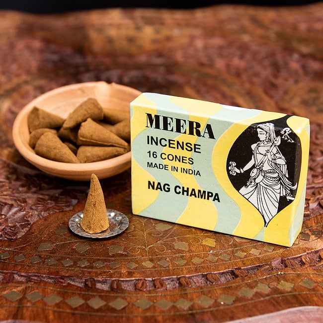 Meera コーン香 Nag Champa （ナグチャンパ）の香りの写真1枚目です。味わい深いパッケージのお香です。Meera,Mirabai,インセンス,お香,香,コーン香