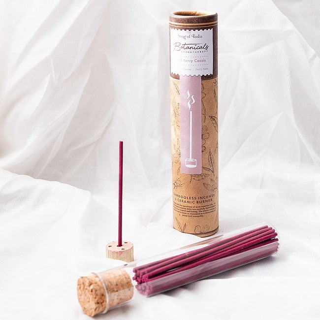 スティック香＆お香立てセット[Botanicaly Collection] - ワイルドベリーカシスの写真ギフト,スティック香,アロマ,フレグランス,お香,プレゼント,オーガニック,Song of India