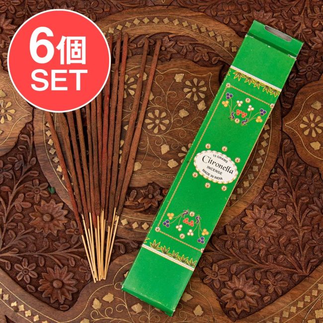 【6個セット】FLORA AGARBATI香 - Citronella（シトロネラ）の写真セット,フローラル,お香,インセンス,インド香,レア 香,瞑想