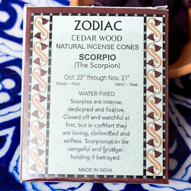 【6個セット】〔さそり座〕シダーウッドの香り ゾディアック 黄道十二星座のコーン香 4 - パッケージ裏面です
