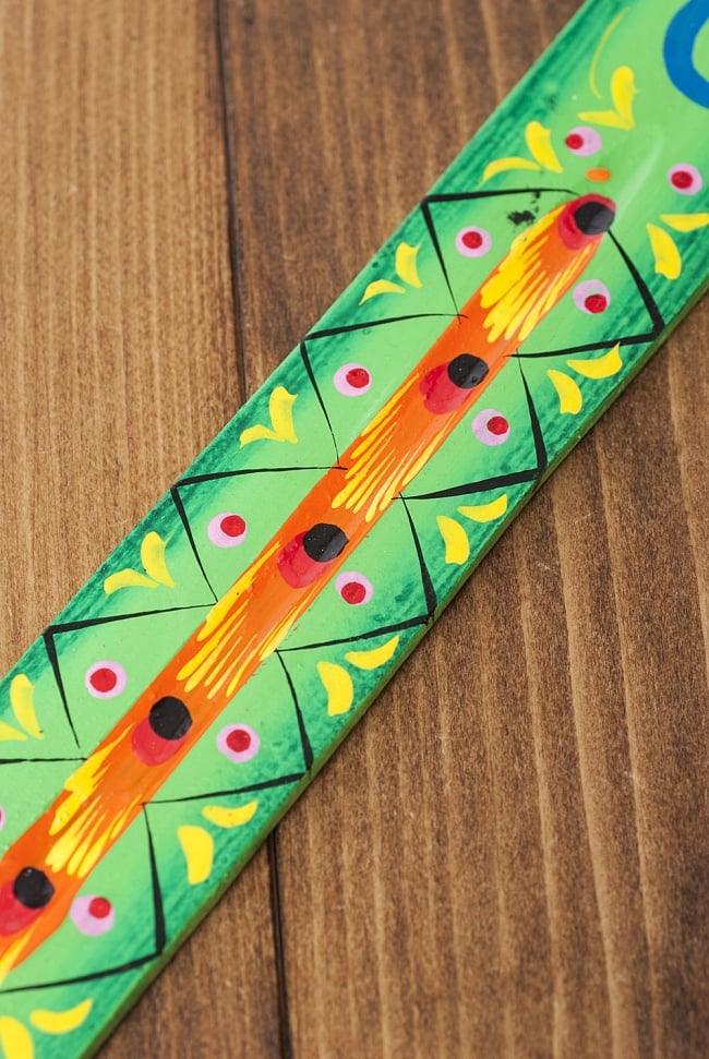 手塗り匙形香たて - ガネーシャ(緑) 3 - カラフルな手塗りがいかにもインド雑貨!