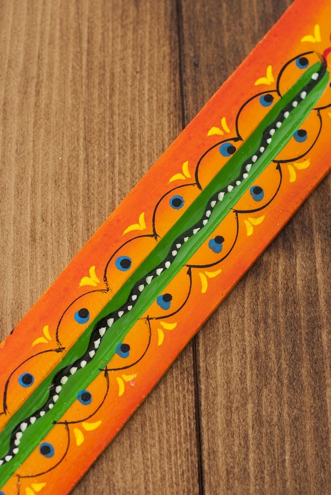 手塗り匙形香たて - 象（オレンジ） 3 - カラフルな手塗りがいかにもインド雑貨！