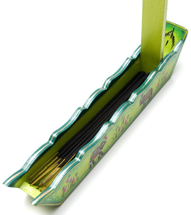 船形お香立 - 象(緑) 6 - 蓋を開けると中にお香が収納出来ます。