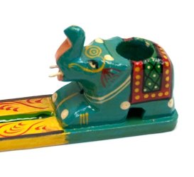 木製ハンドペイントお香立て&ろうそく立て - 象(黒)の商品写真