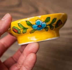 ジャイプール陶器のお香立て 丸型 - 黄色 - サブ3