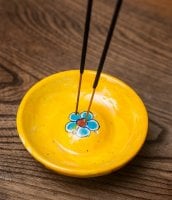 ジャイプール陶器のお香立て 丸型 - 黄色