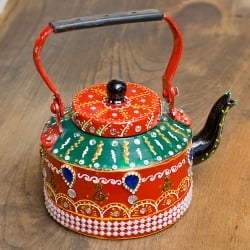 インドのデコレーションやかん - 赤×緑ブルーストーン - サブ2
