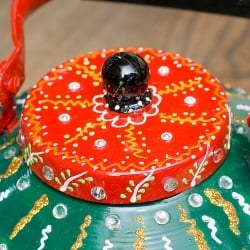 インドのデコレーションやかん - 赤×緑ブルーストーン - サブ3