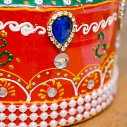 インドのデコレーションやかん - 赤×緑ブルーストーン - サブ5