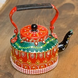 インドのデコレーションやかん - 赤×緑クリアストーンA - サブ2