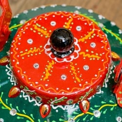 インドのデコレーションやかん - 赤×緑クリアストーンA - サブ3