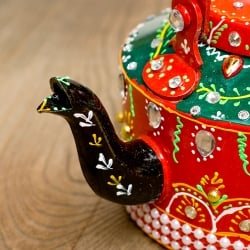 インドのデコレーションやかん - 赤×緑クリアストーンA - サブ4