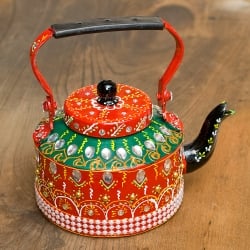 インドのデコレーションやかん - 赤×緑クリアストーンB - サブ2