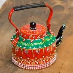 インドのデコレーションやかん - 赤×緑クリアストーンC - サブ2