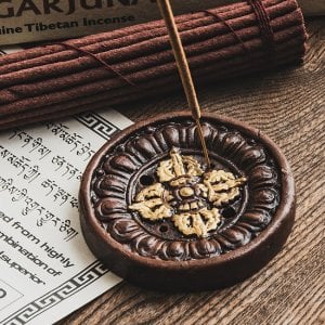 アンティーク調 陶器のインド香&チベット香立て ドルジェ【直径約8.5cm】