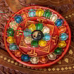 ネパールのハンドペイント陶器お香立て 曼荼羅【直径約12.5cm】 - サブ2