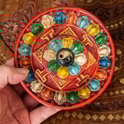 ネパールのハンドペイント陶器お香立て 曼荼羅【直径約12.5cm】 - サブ5