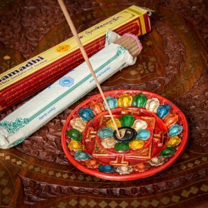 ネパールのハンドペイント陶器お香立て 曼荼羅【直径約12.5cm】