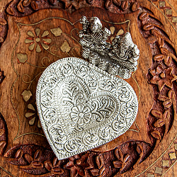 ガネーシャとラクシュミのホワイトメタルのハート型お香&オイルランプ　 - サブ2