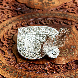 ガネーシャとラクシュミのホワイトメタルのハート型お香&オイルランプ　 - サブ4