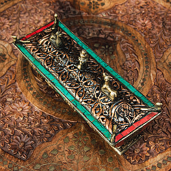 ターコイズ装飾 チベット香用 蓋付きお香立て 【約21cm×約7.5cm】 - サブ2