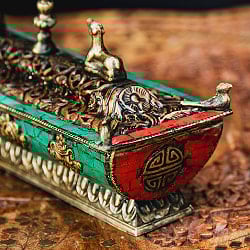 ターコイズ装飾 チベット香用 蓋付きお香立て 【約21cm×約7.5cm】 - サブ3