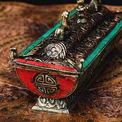 ターコイズ装飾 チベット香用 蓋付きお香立て 【約21cm×約7.5cm】 - サブ4