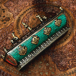 ターコイズ装飾 チベット香用 蓋付きお香立て 【約21cm×約7.5cm】 - サブ5