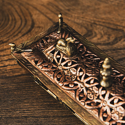 銅造り チベット香用 蓋付きお香立て 吉祥文様 【約21cm×約7.5cm】 - サブ5