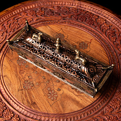 銅造り チベット香用 蓋付きお香立て 吉祥文様 【約21cm×約7.5cm】 - サブ2