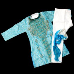 子供用クルタパジャマ 3点セット【ペイズリー・水色】 の商品写真