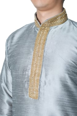 クルタ・パジャマ - シルバー【光沢生地ゴージャス】 - サブ5