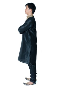 クルタ・パジャマ - ブラック【光沢生地ゴージャス】 - サブ2