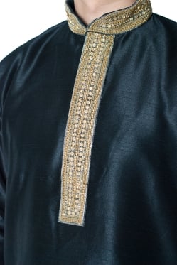 クルタ・パジャマ - ブラック【光沢生地ゴージャス】 - サブ5