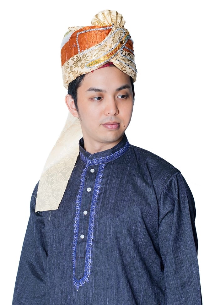 クルタ・パジャマ - パープル系【シンプルコットン・刺繍付き】 8 - これを着ればあなたもインド人に！